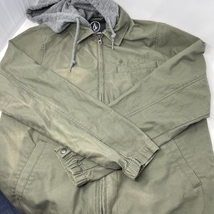 Volcom Army Green Jacket with Grey Hood